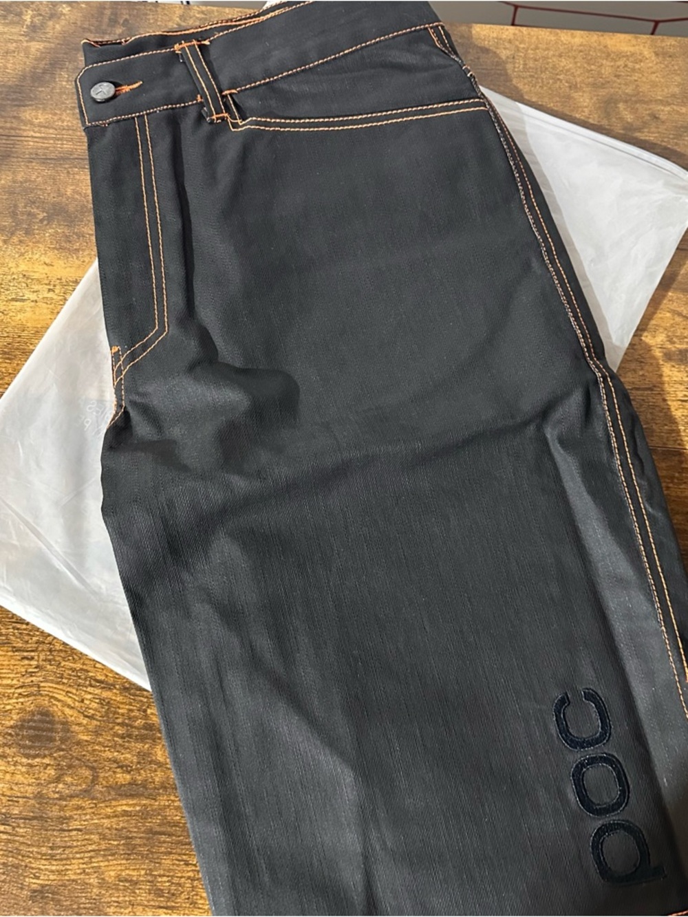 Men's Black Jeans Shorts with Contrast Stitching